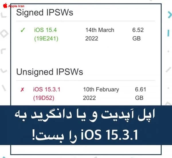 اپل اجازه آپدیت یا دانگرید به iOS 15.3 را نمیدهد.