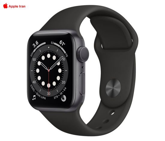 اپل واچ سری 6 آلومینیوم خاکستری با بند اسپرت سیلیکون مشکی 40MM