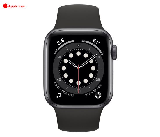 اپل واچ سری 6 آلومینیوم خاکستری با بند اسپرت سیلیکون مشکی 40MM